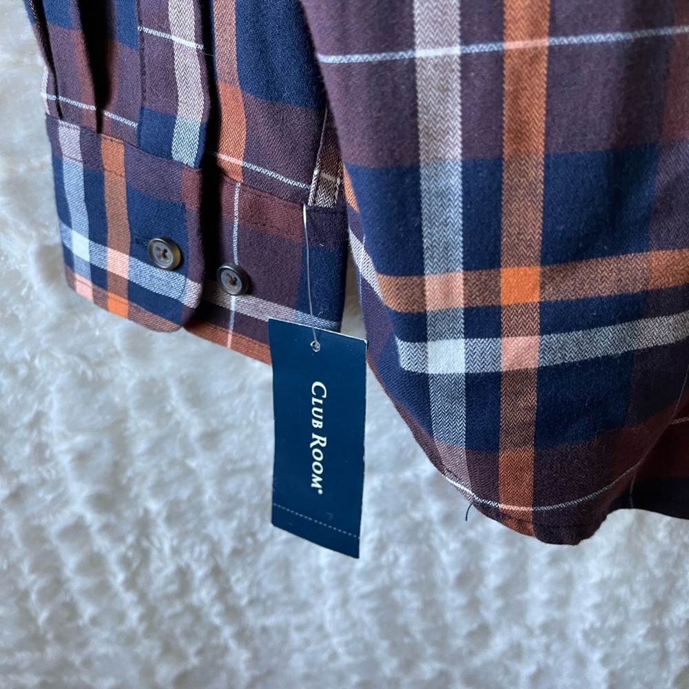 NWT Club Room: Men’s (M) plaid long sleeve shirt autumn colors. - Picture 7 of 16